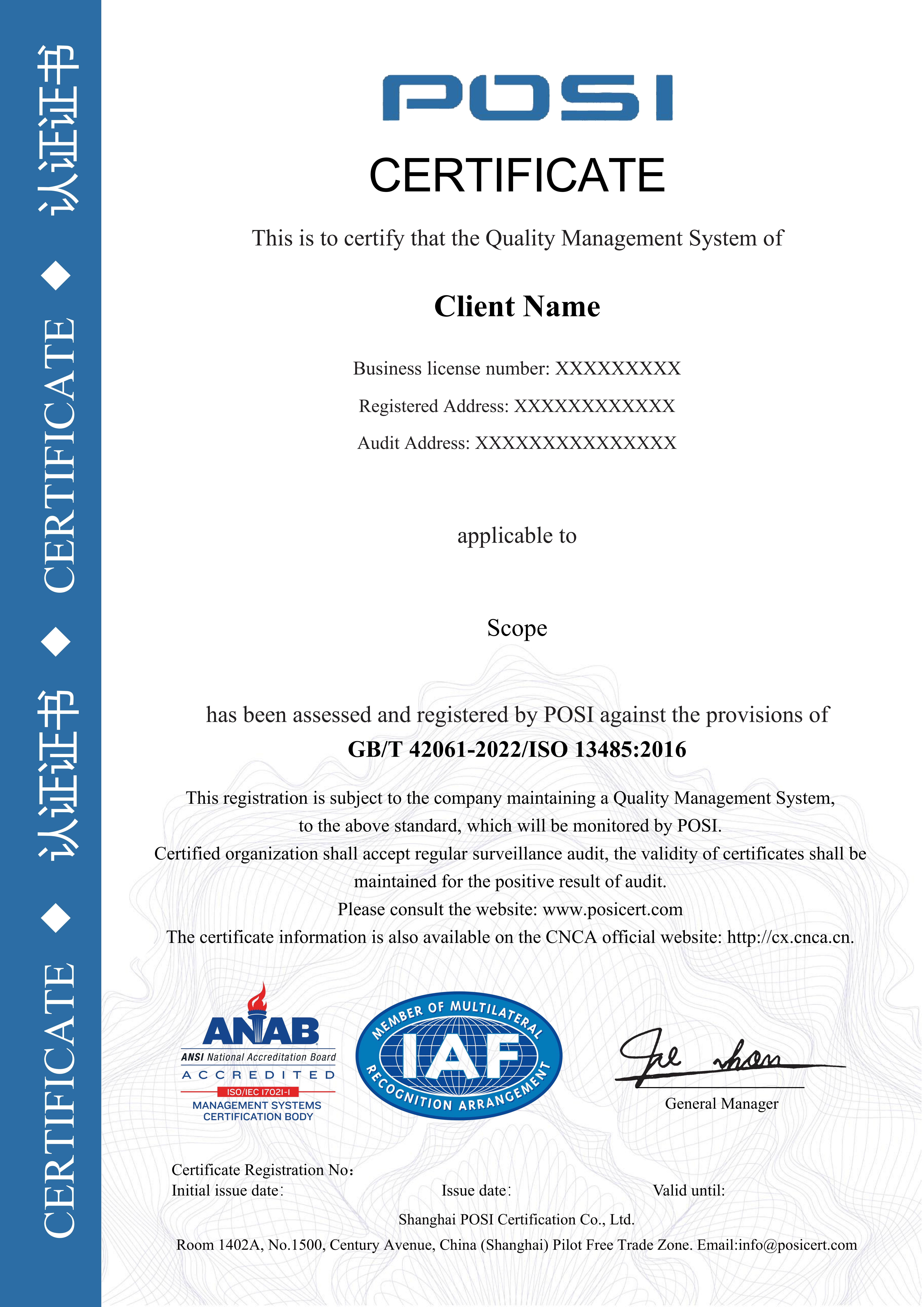13485 Certificate Sample