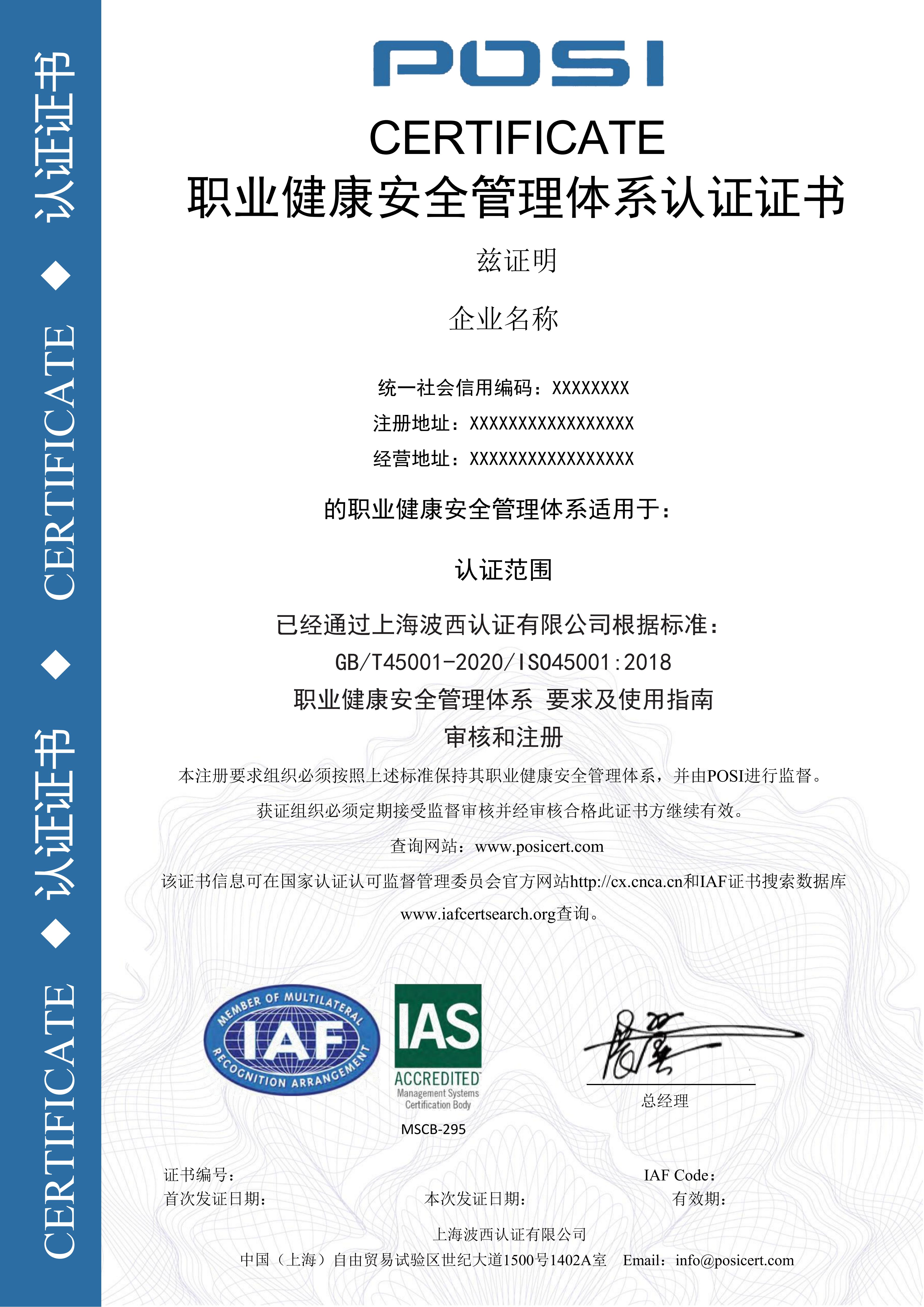 45001证书样本IAS