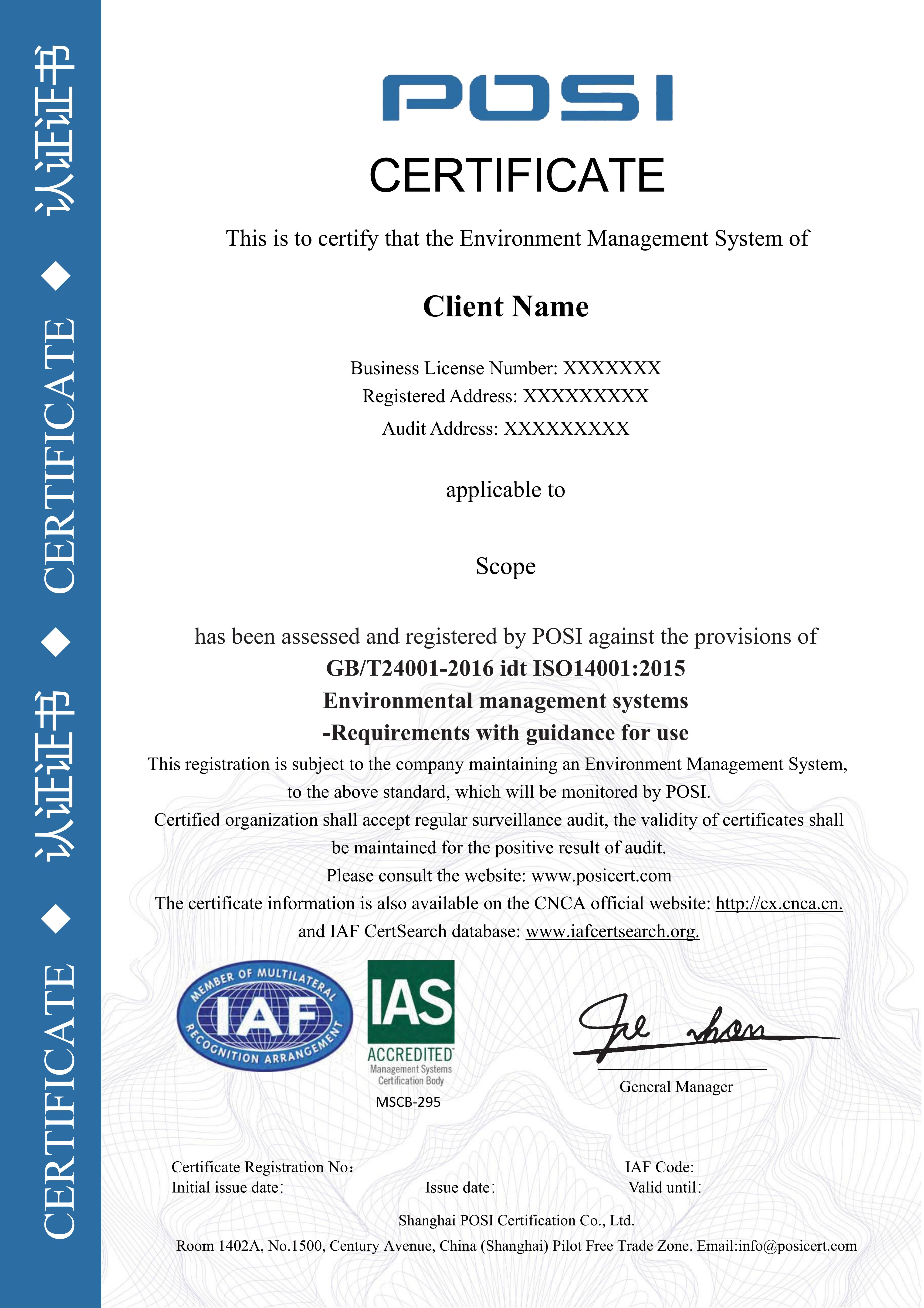 14001 Certificate Sample-IAS